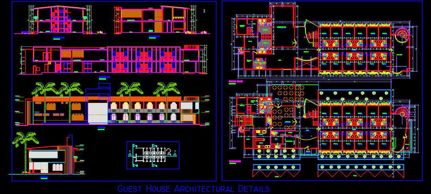 Guest House AutoCAD File with Detailed Floor Plans and Elevations